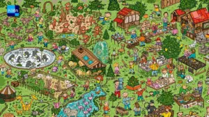 Wimmelbild Motiv Zoo Flohmarkt