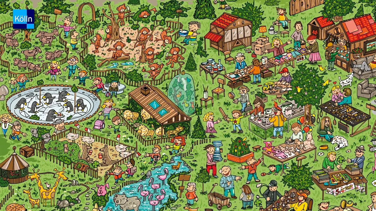 Wimmelbild Motiv Zoo Flohmarkt