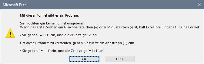 Fehlermeldung Excel