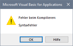 Fehlermeldung Visual Basic